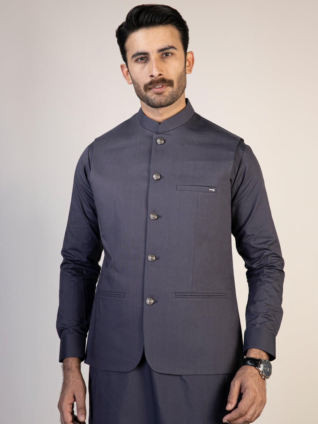 Blue Blended Waistcoat & Kurta Trouser - AL-KWT-004