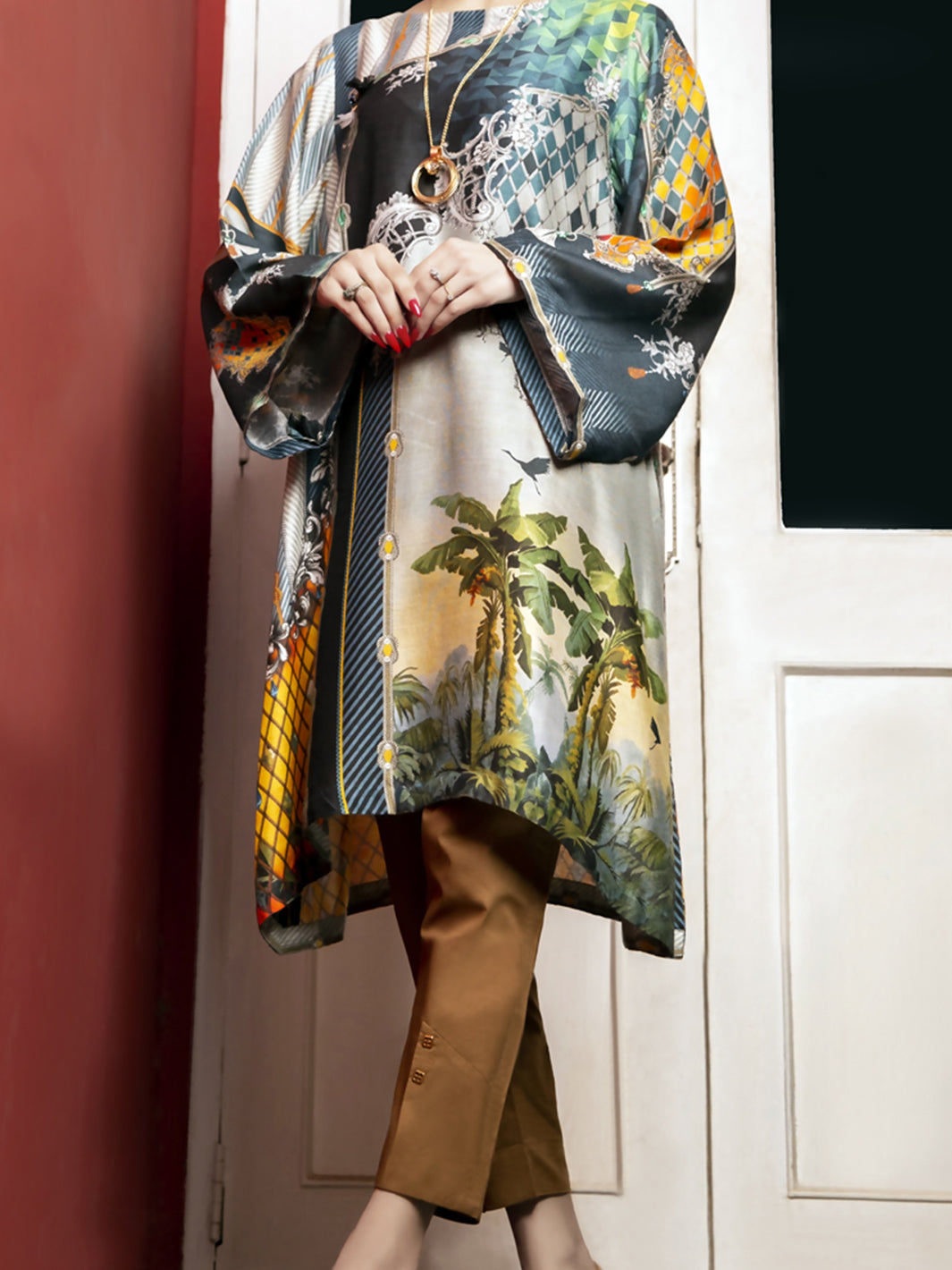 Green Viscose Net Tunic - LK-687