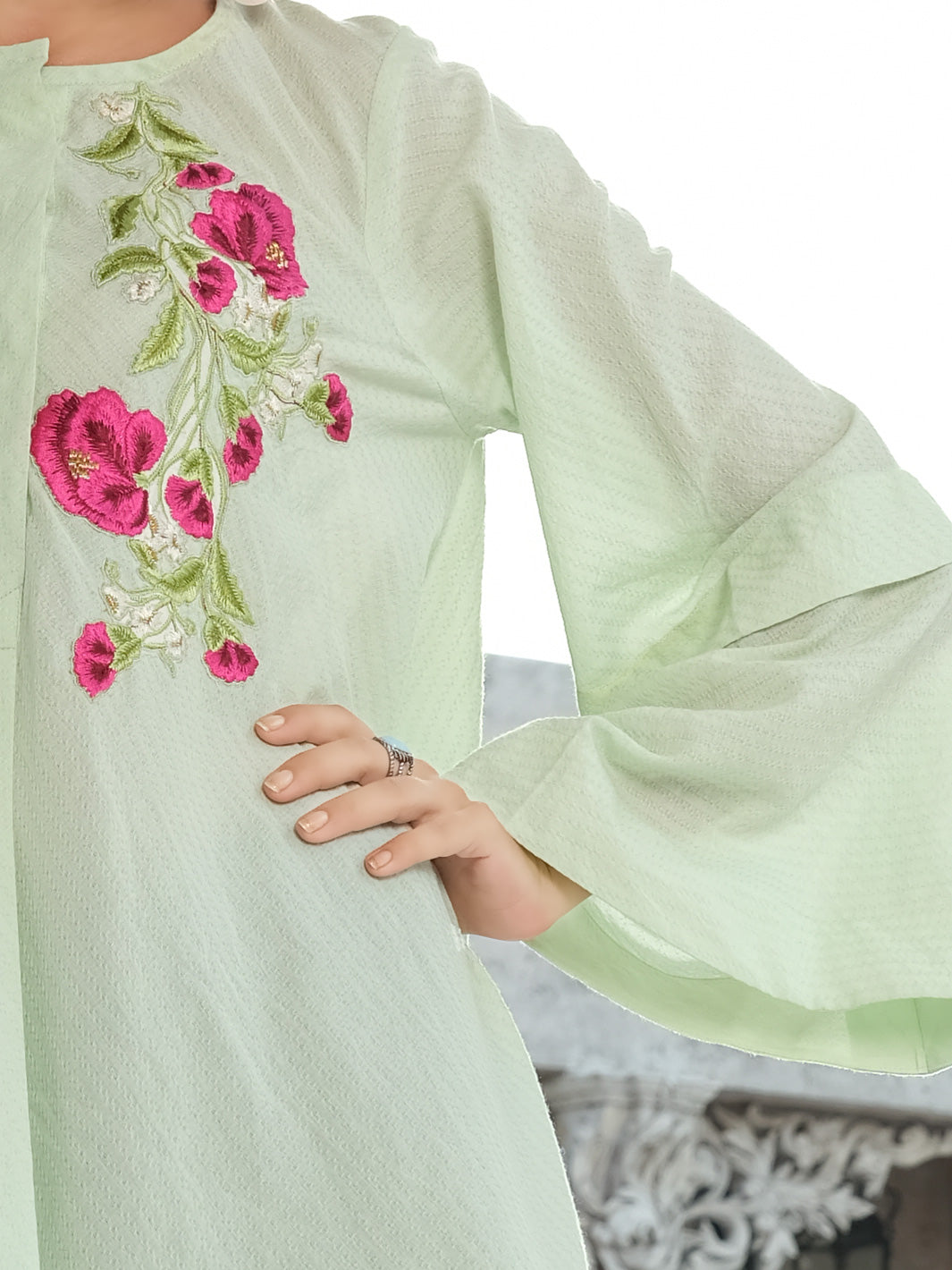 Sea Green Cotton/Dobby Net Tunic - AL-LK-723