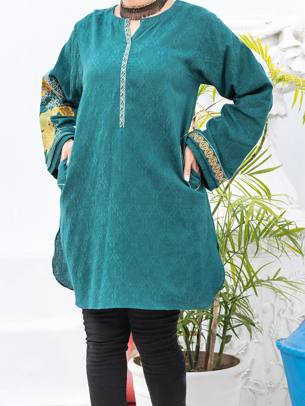 Green Jacquard Tunic - AL-LK-769