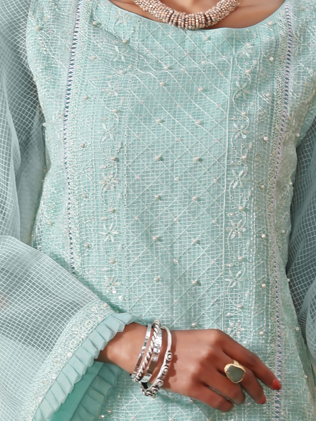 Sea Green Khaddi Net Tunic - AL-LK-780
