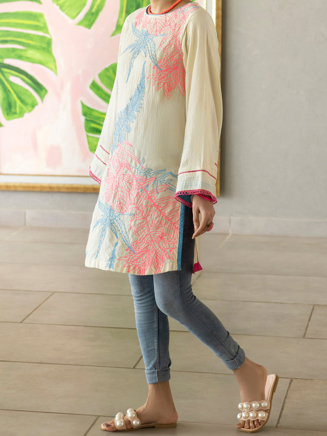 Off White Jacquard Tunic - AL-LK-785