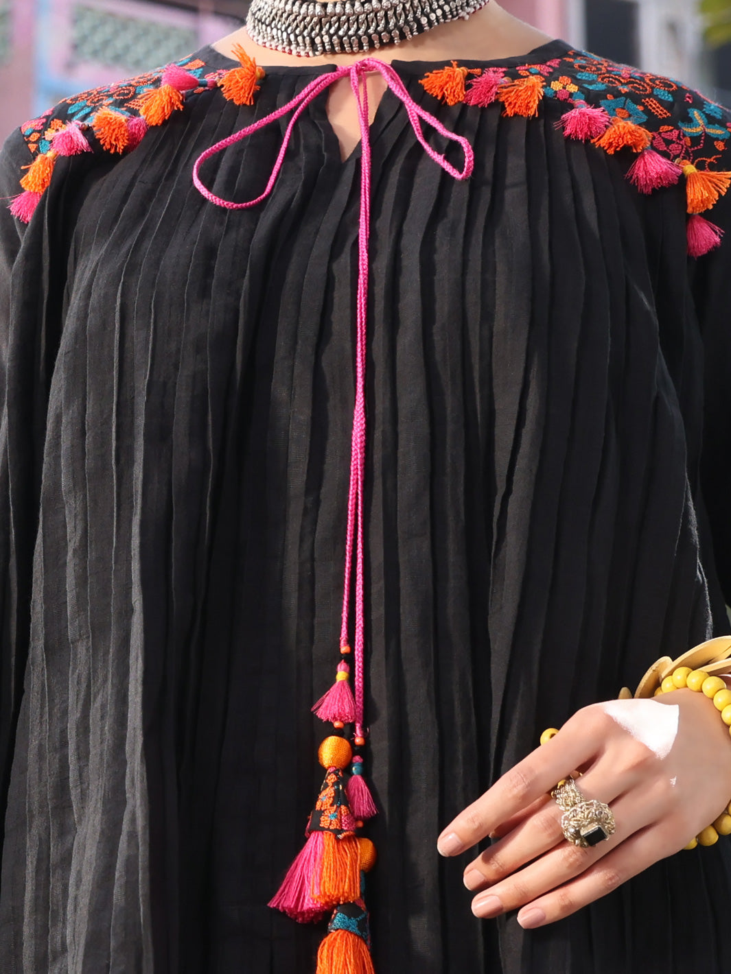 Black Dobby Cotton Tunic - AL-LK-792