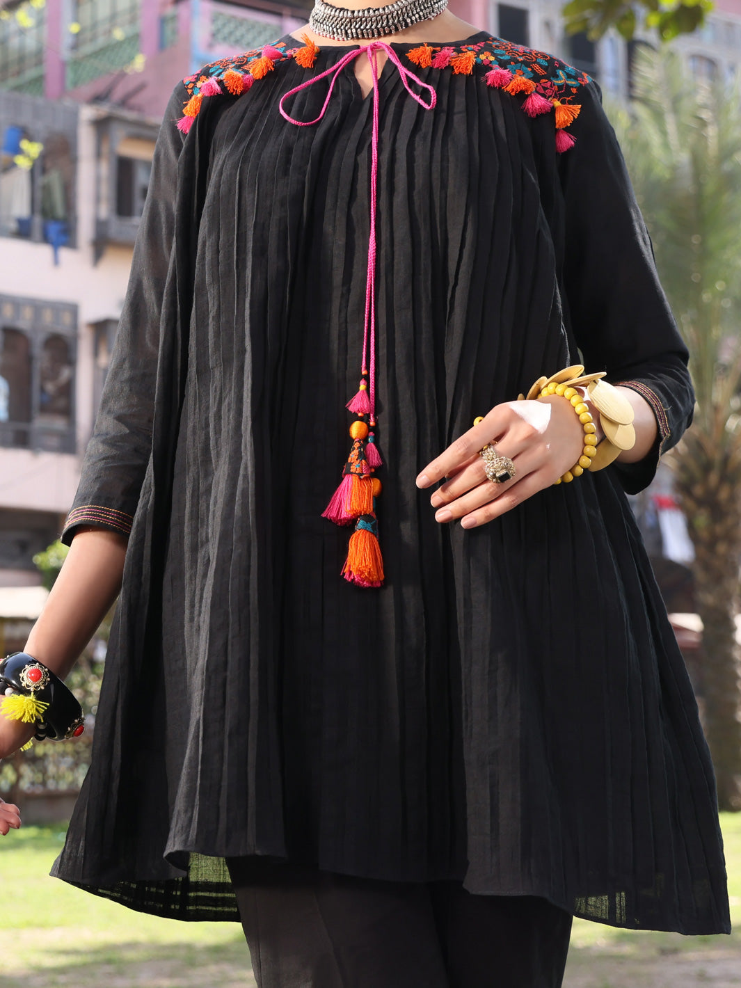 Black Dobby Cotton Tunic - AL-LK-792