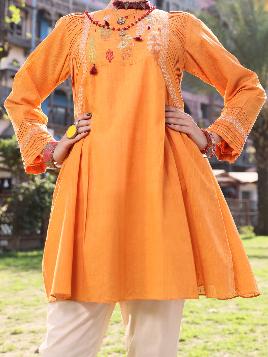Orange Dobby Cotton Tunic - AL-LK-793