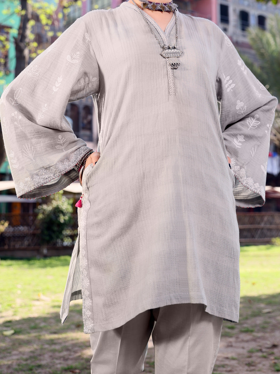 Grey Dobby Cotton Tunic - AL-LK-794