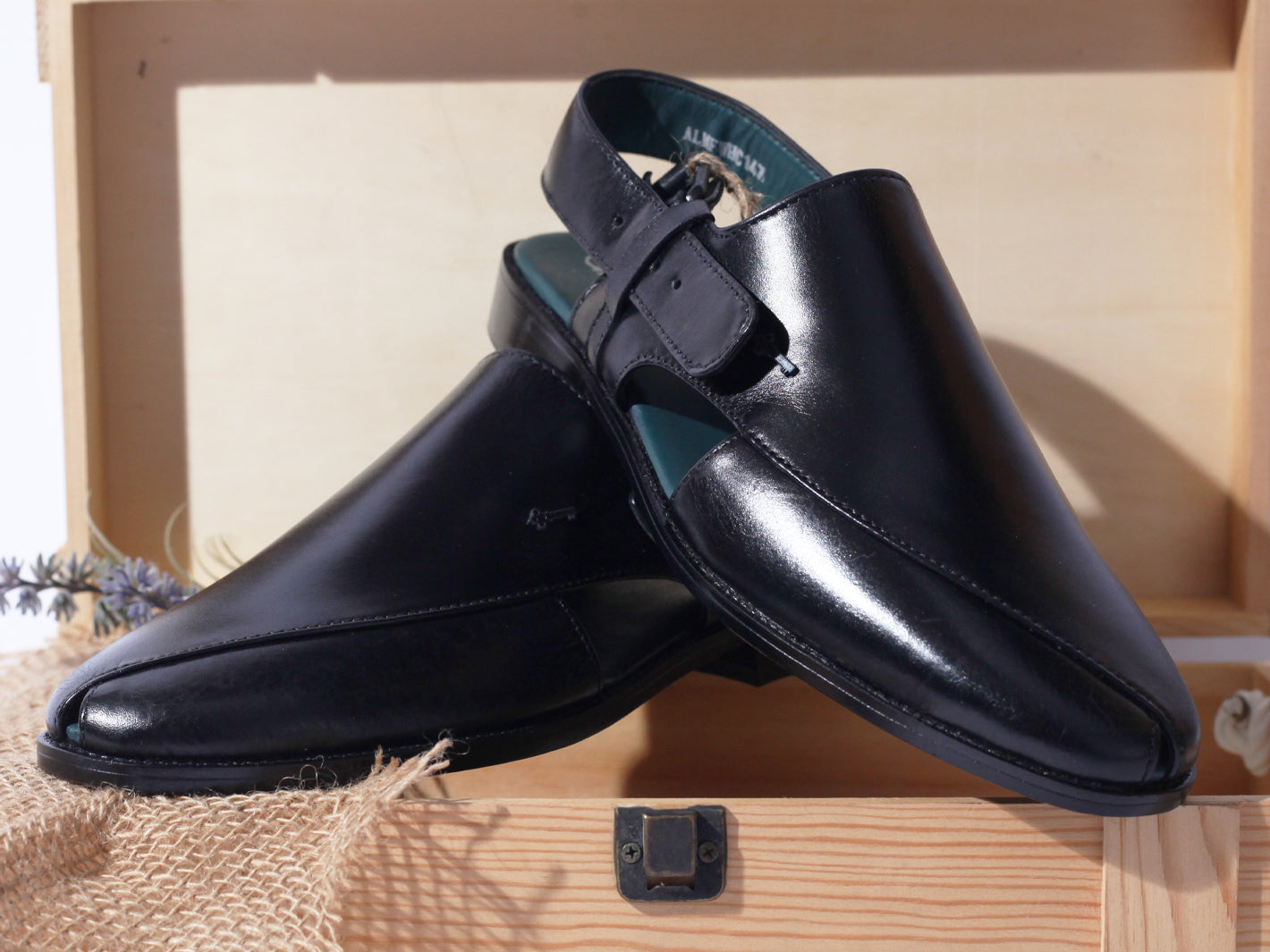 Black Leather Peshawari Chappal - AL-MFW-HC-147
