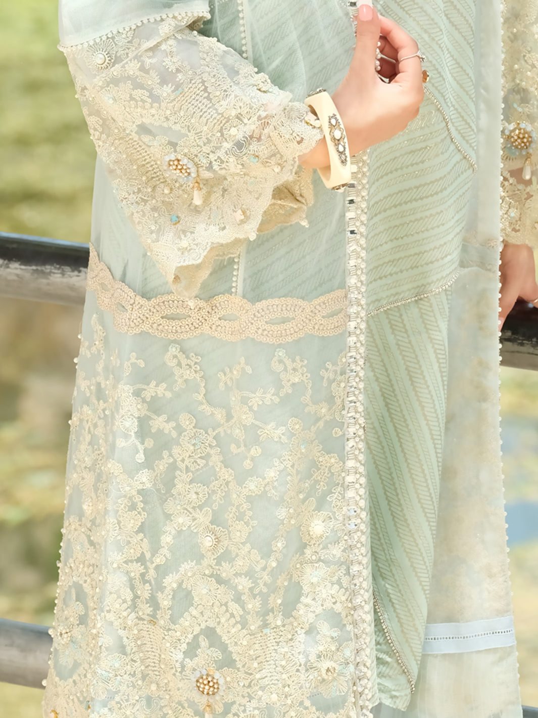 Sea Green Organza 2Pc Formal Suit - LS-258