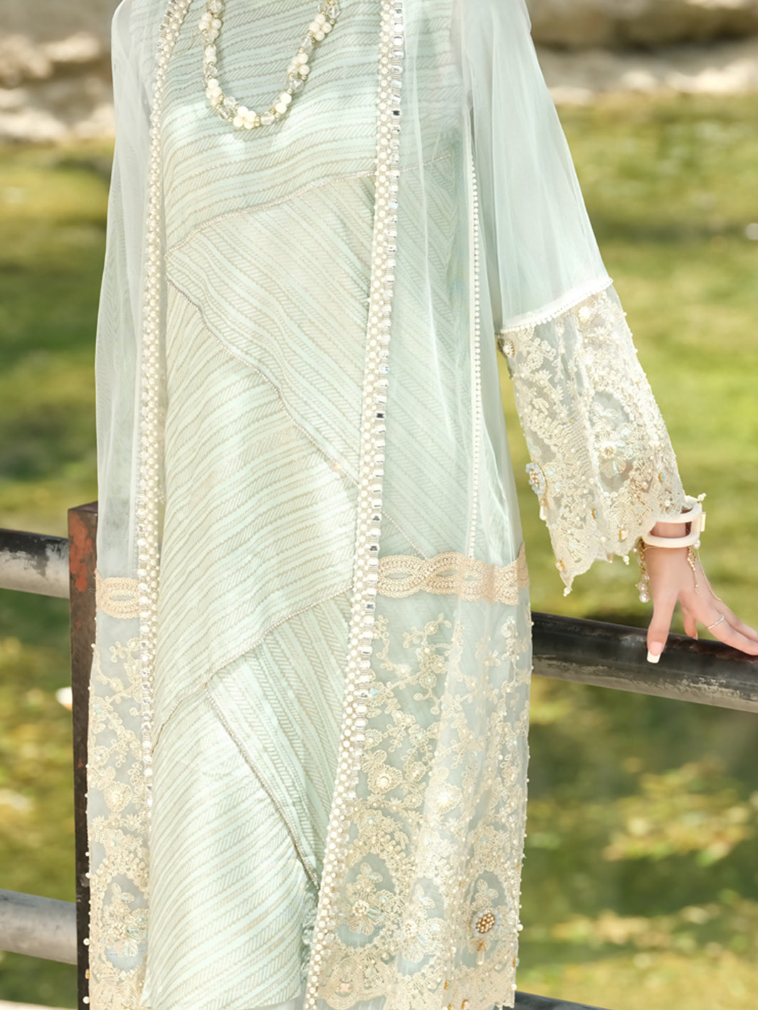 Sea Green Organza 2Pc Formal Suit - LS-258