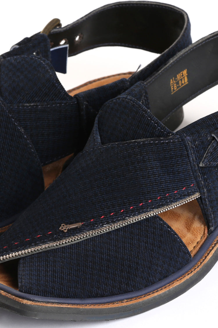Dark Blue Leather Peshawari Chappal - AL-MFW-FB-048