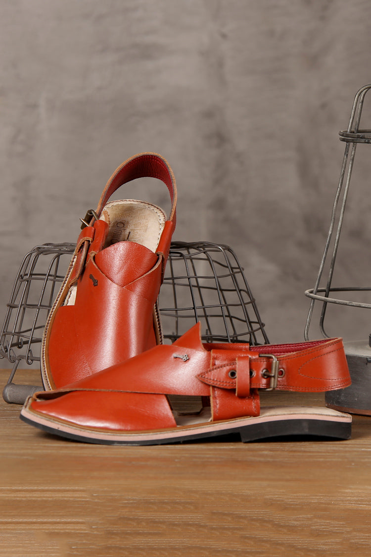 Rust Leather Peshawari Chappal - MFW-HC-006