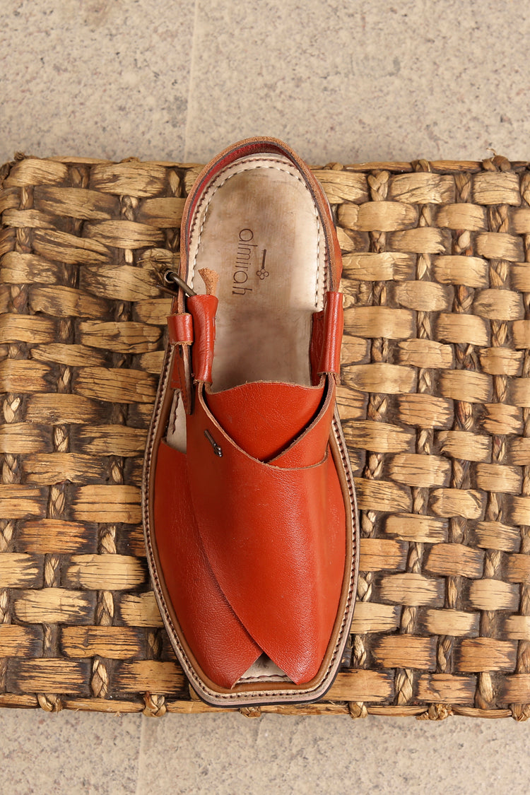 Rust Leather Peshawari Chappal - MFW-HC-006