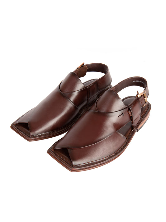 Burgundy Leather Peshawari Chappal - AL-MFW-HC-111