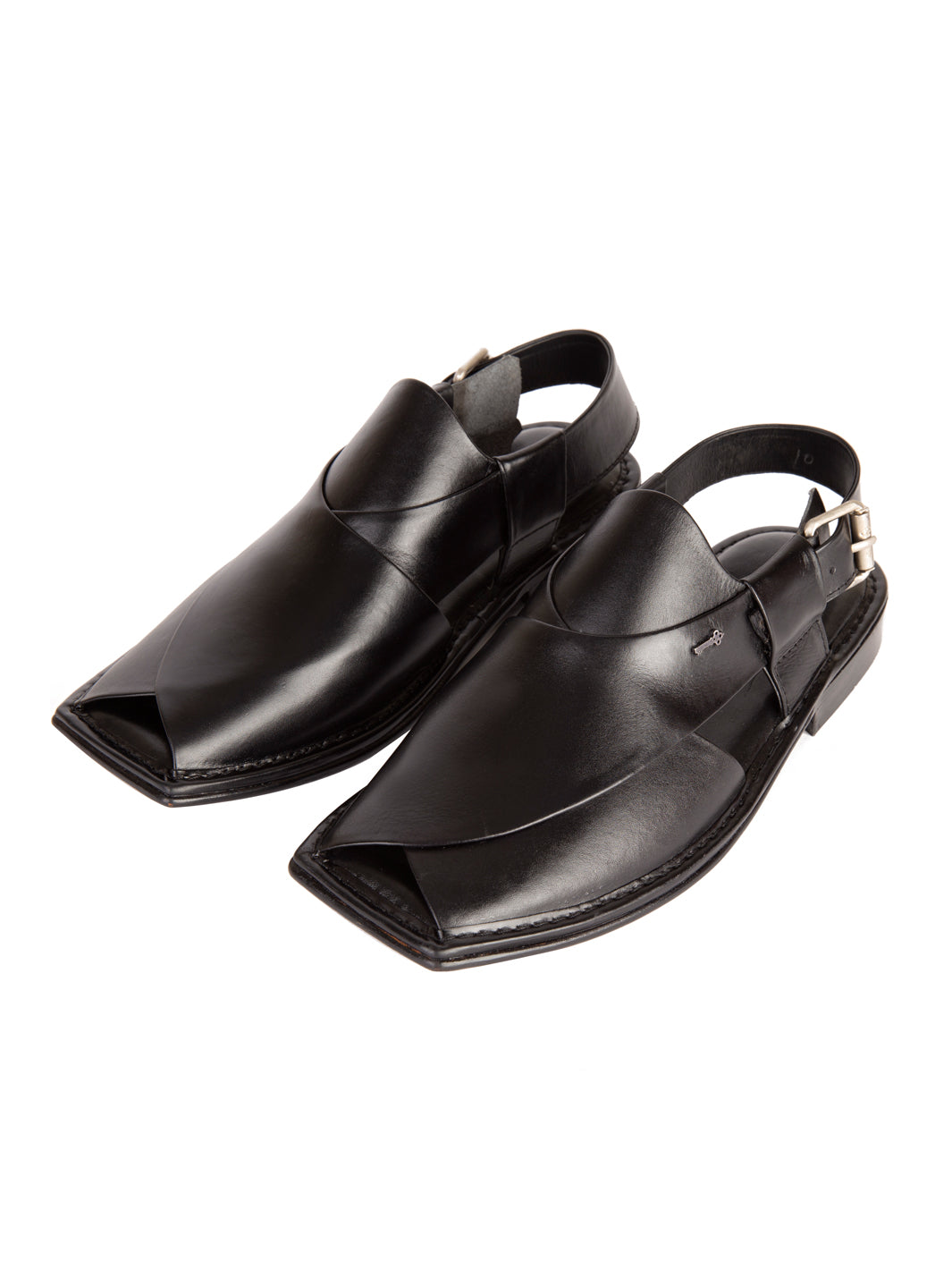 Black Leather Peshawari Chappal - AL-MFW-HC-113