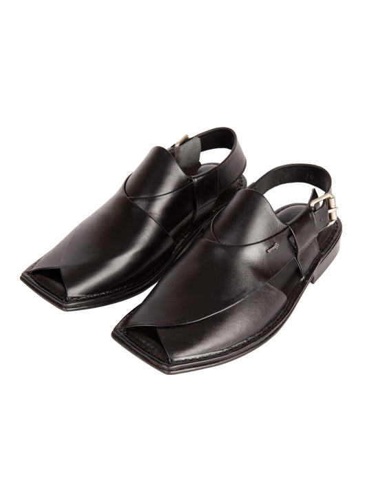Black Leather Peshawari Chappal - AL-MFW-HC-113