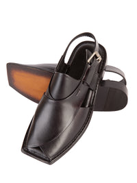 Black Leather Peshawari Chappal - AL-MFW-HC-113
