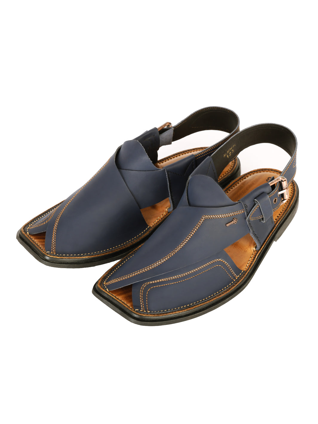 Blue Leather Peshawari Chappal - AL-MFW-HC-123