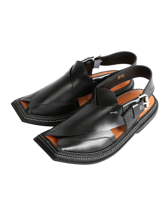 Black Leather Peshawari Chappal - AL-MFW-HC-140
