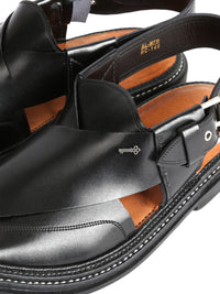 Black Leather Peshawari Chappal - AL-MFW-HC-140