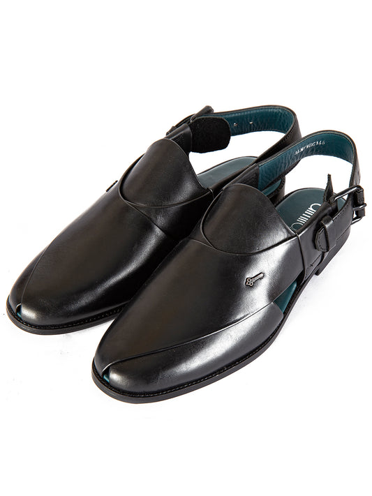 Black Leather Peshawari Chappal - AL-MFW-HC-146