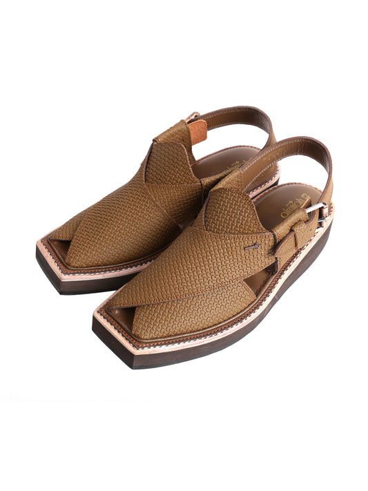 Olive Leather Peshawari Chappal - AL-MFW-HCK-134