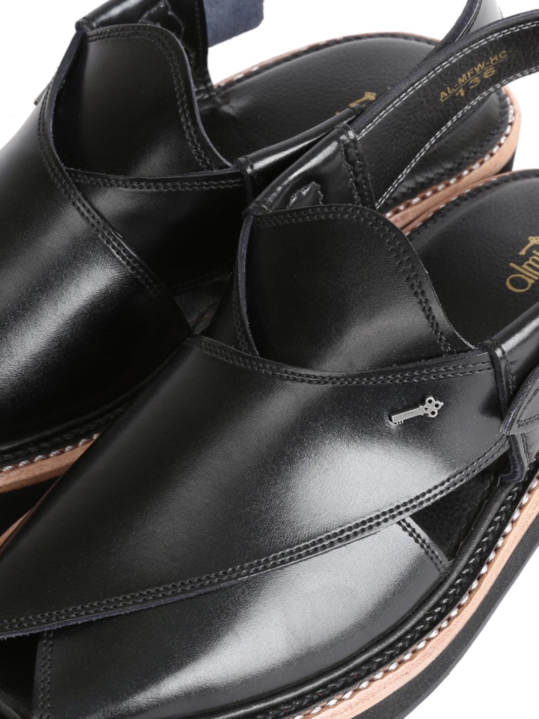 Black Leather Peshawari Chappal - AL-MFW-HCK-136