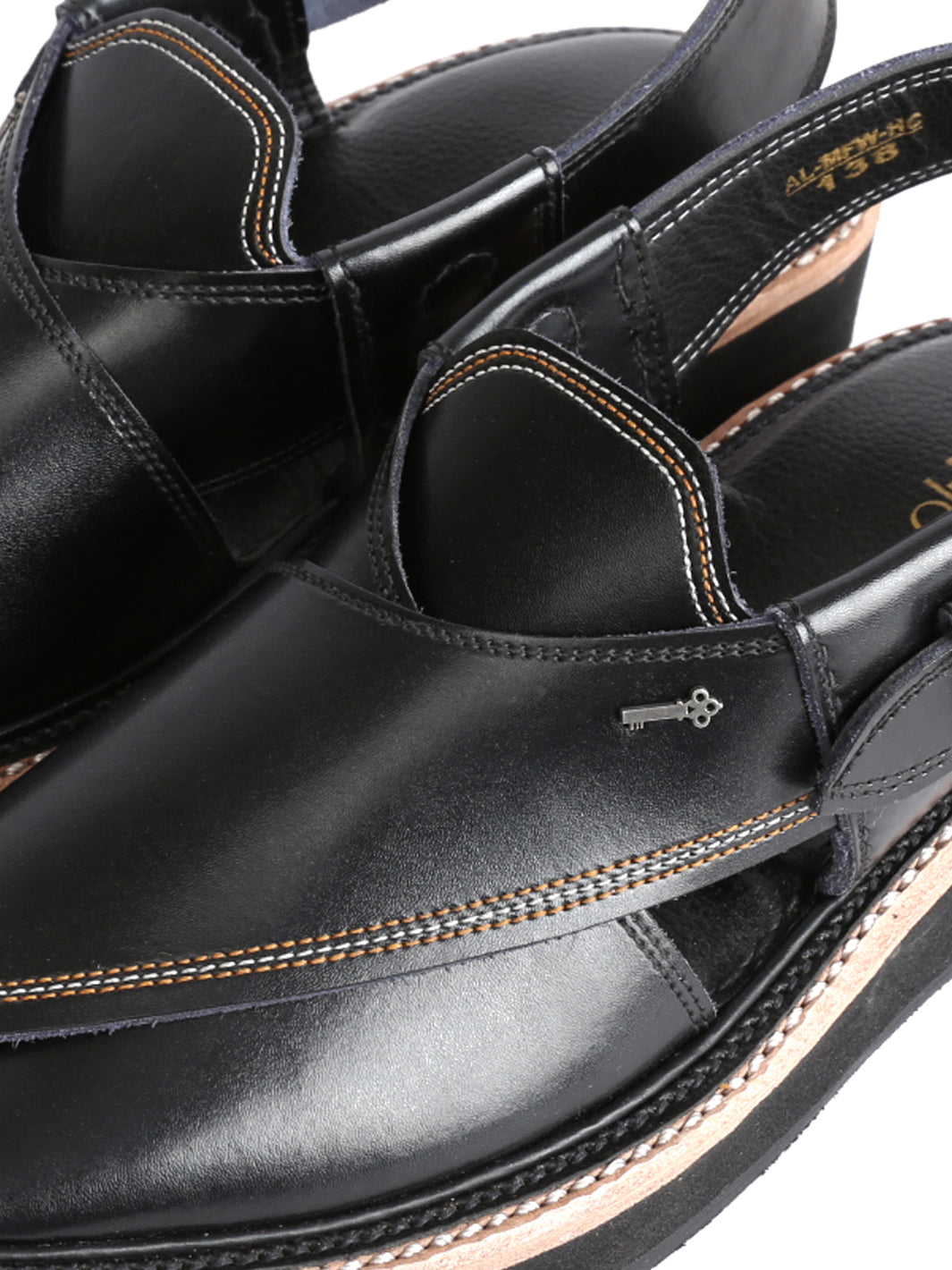 Black Leather Kaptaan Chappal - AL-MFW-HCK-138
