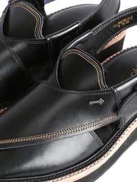 Black Leather Kaptaan Chappal - AL-MFW-HCK-138