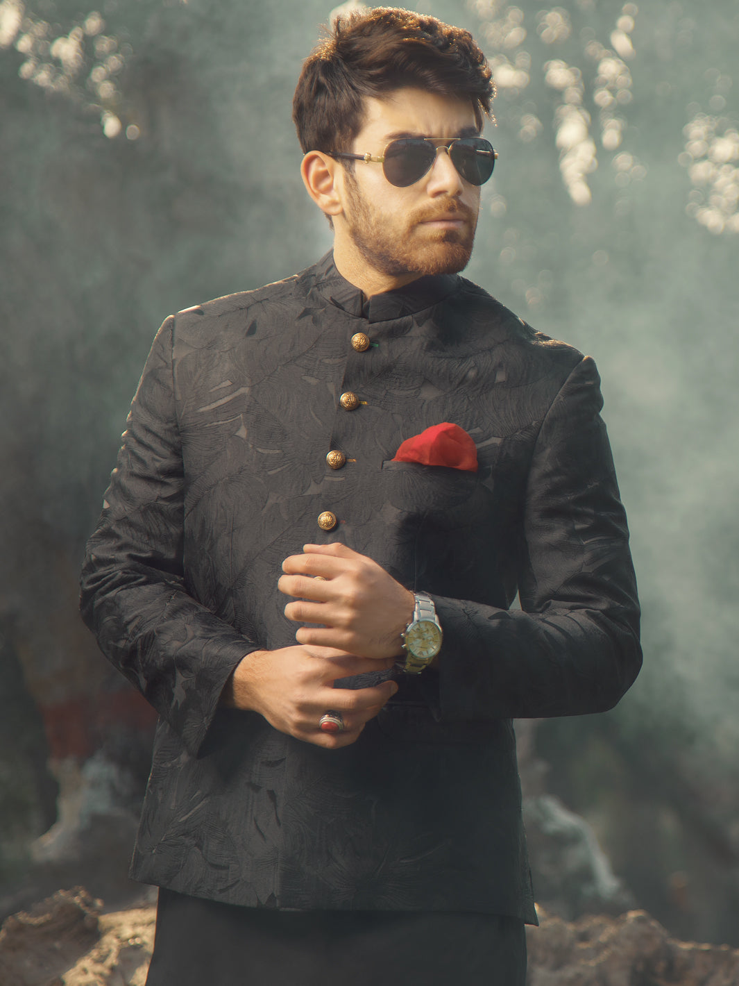 Black Textured Prince Coat - AL-PCS-008