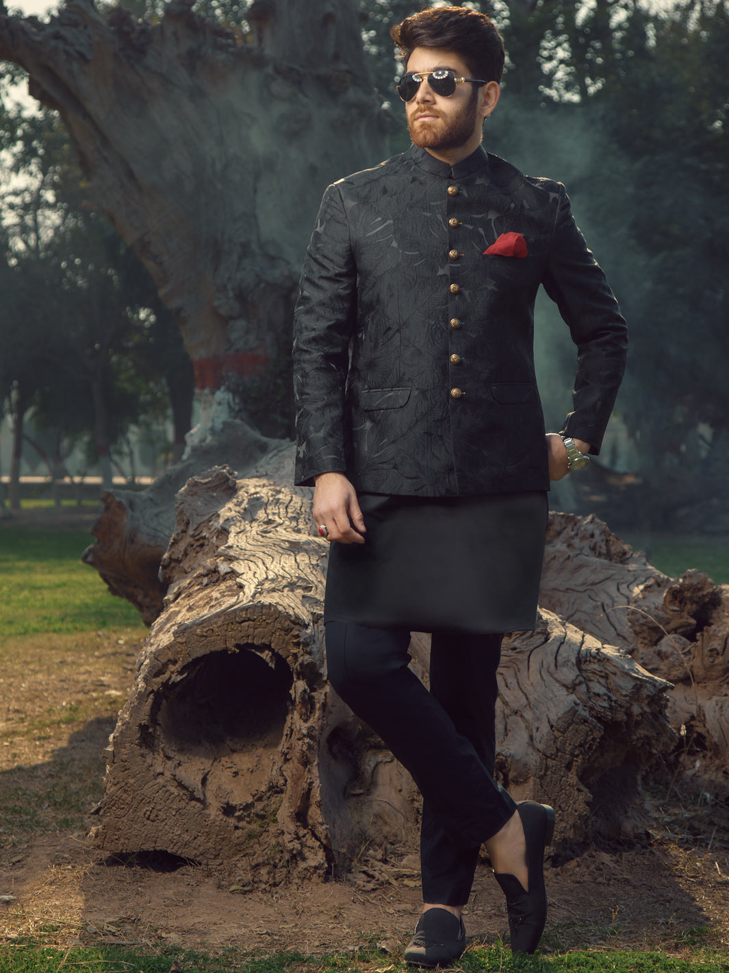 Black Textured Prince Coat - AL-PCS-008