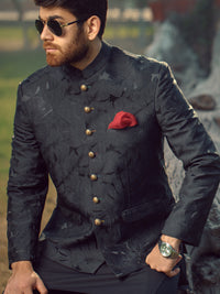 Black Textured Prince Coat - AL-PCS-008
