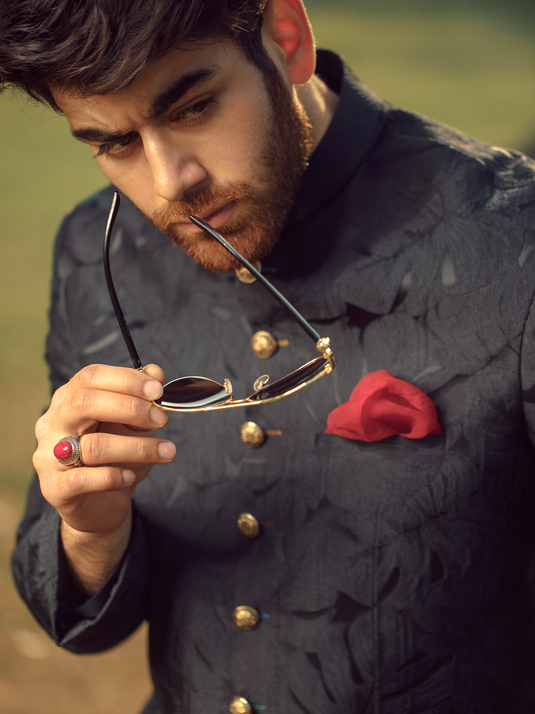 Black Textured Prince Coat - AL-PCS-008