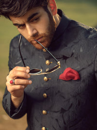 Black Textured Prince Coat - AL-PCS-008