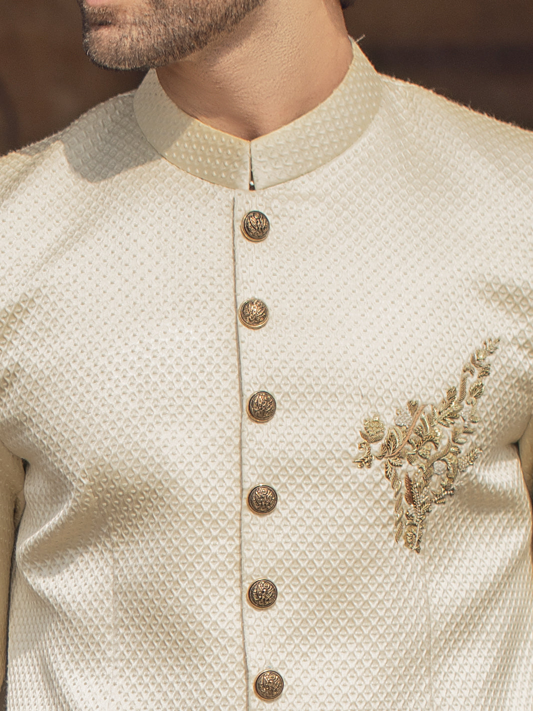 Cream Blended Fabric Prince Coat - AL-PCS-024