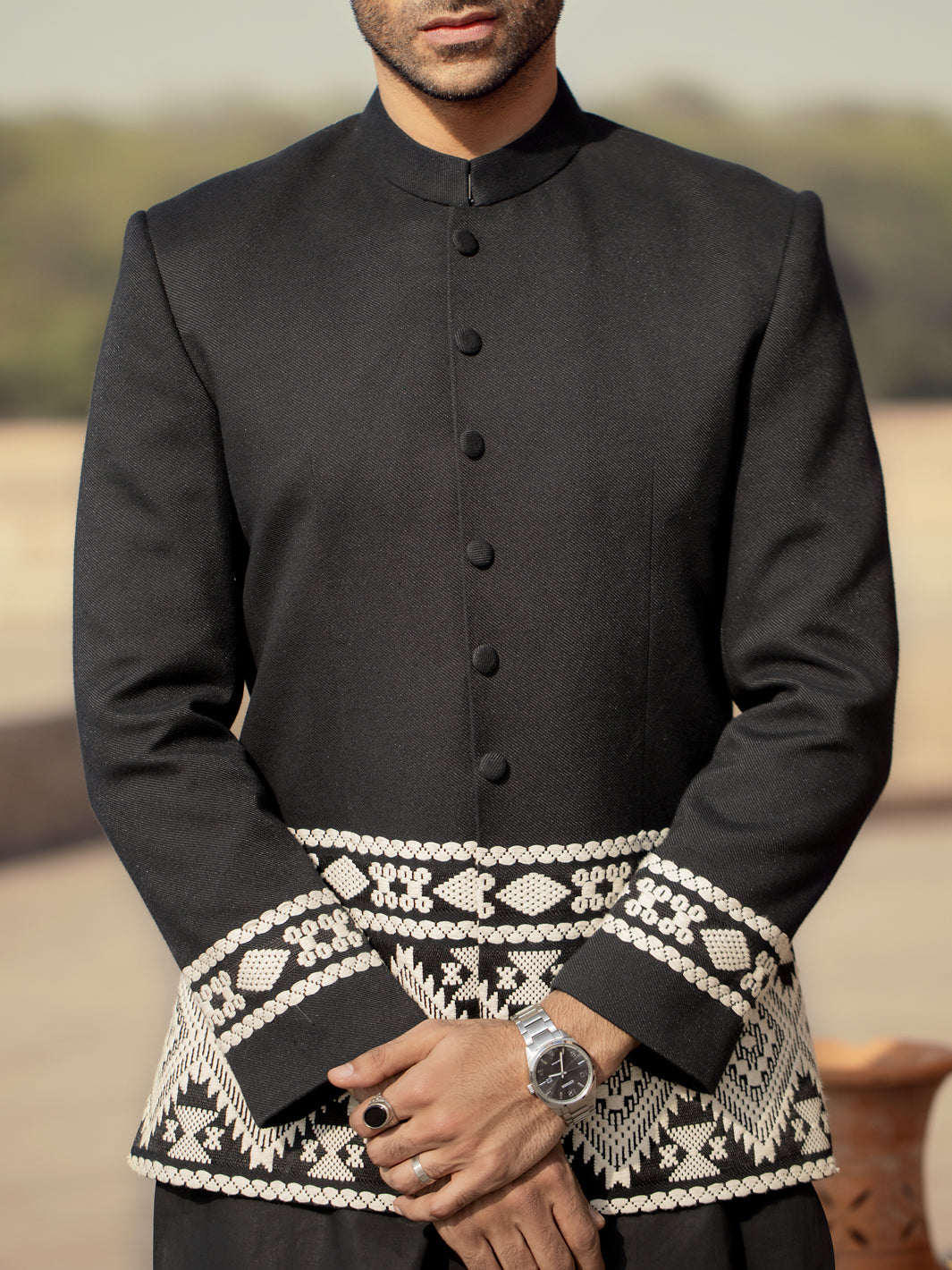 Black Blended Fabric Prince Coat - AL-PCS-029