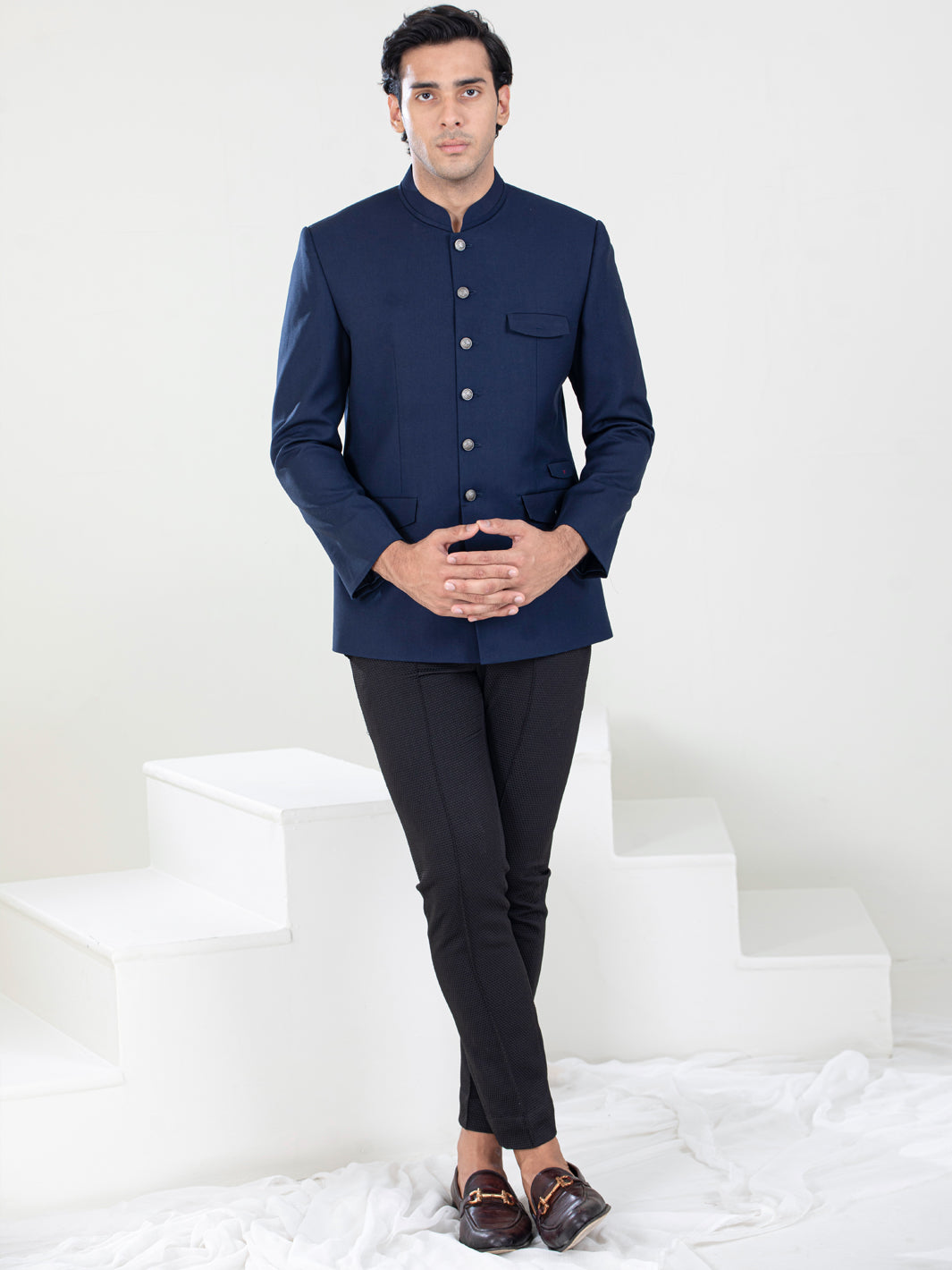 Navy Blue Blended Prince Coat - AL-PCS-054