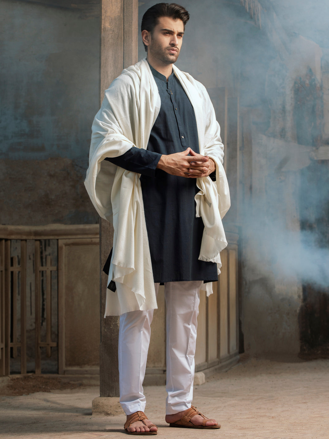 Cream Blended Shawl For Men - AL-SH-002