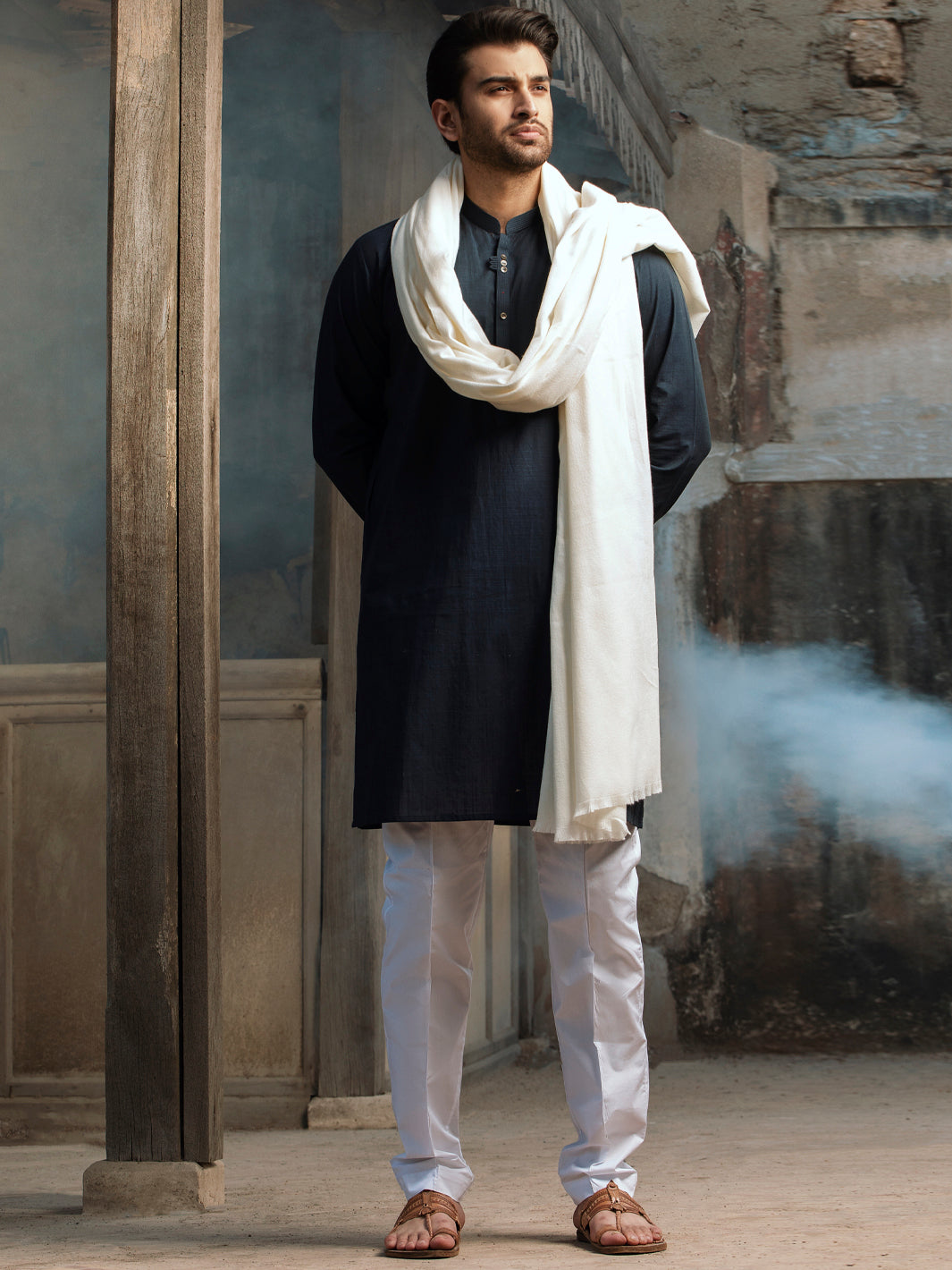 Cream Blended Shawl For Men - AL-SH-002