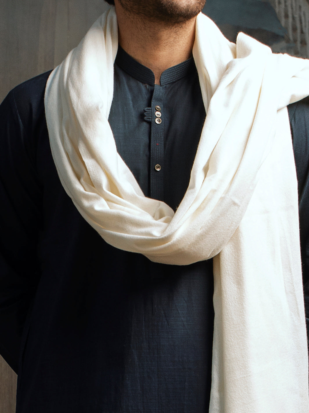 Cream Blended Shawl For Men - AL-SH-002