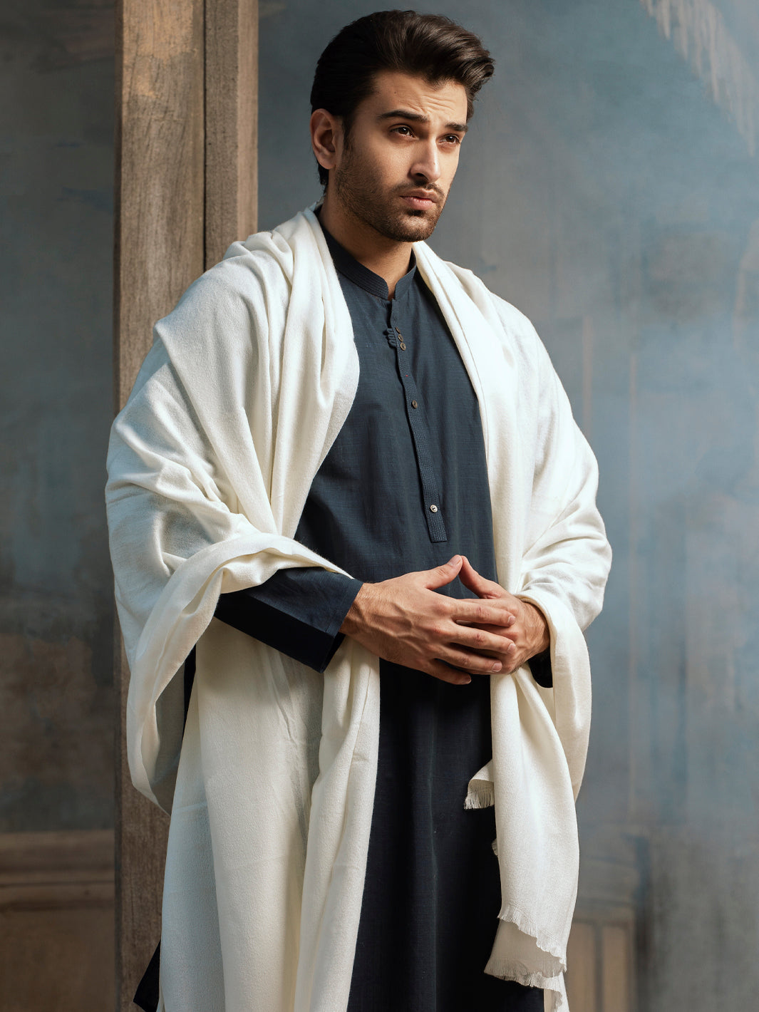 Cream Blended Shawl For Men - AL-SH-002