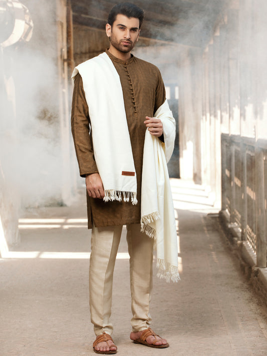 Cream Blended Shawl For Men - AL-SH-007