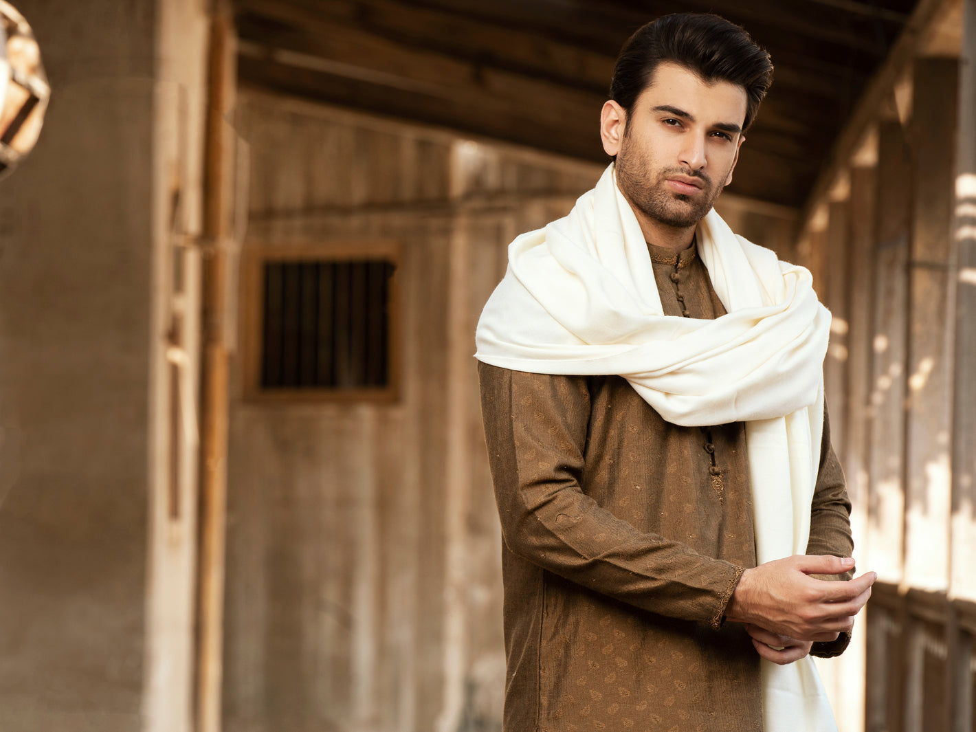 Cream Blended Shawl For Men - AL-SH-007