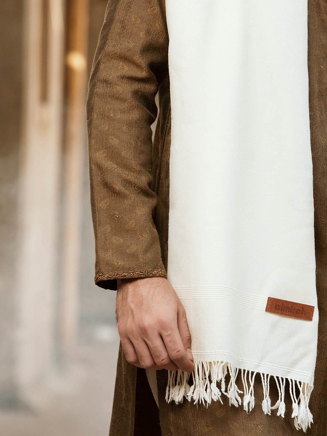 Cream Blended Shawl For Men - AL-SH-007