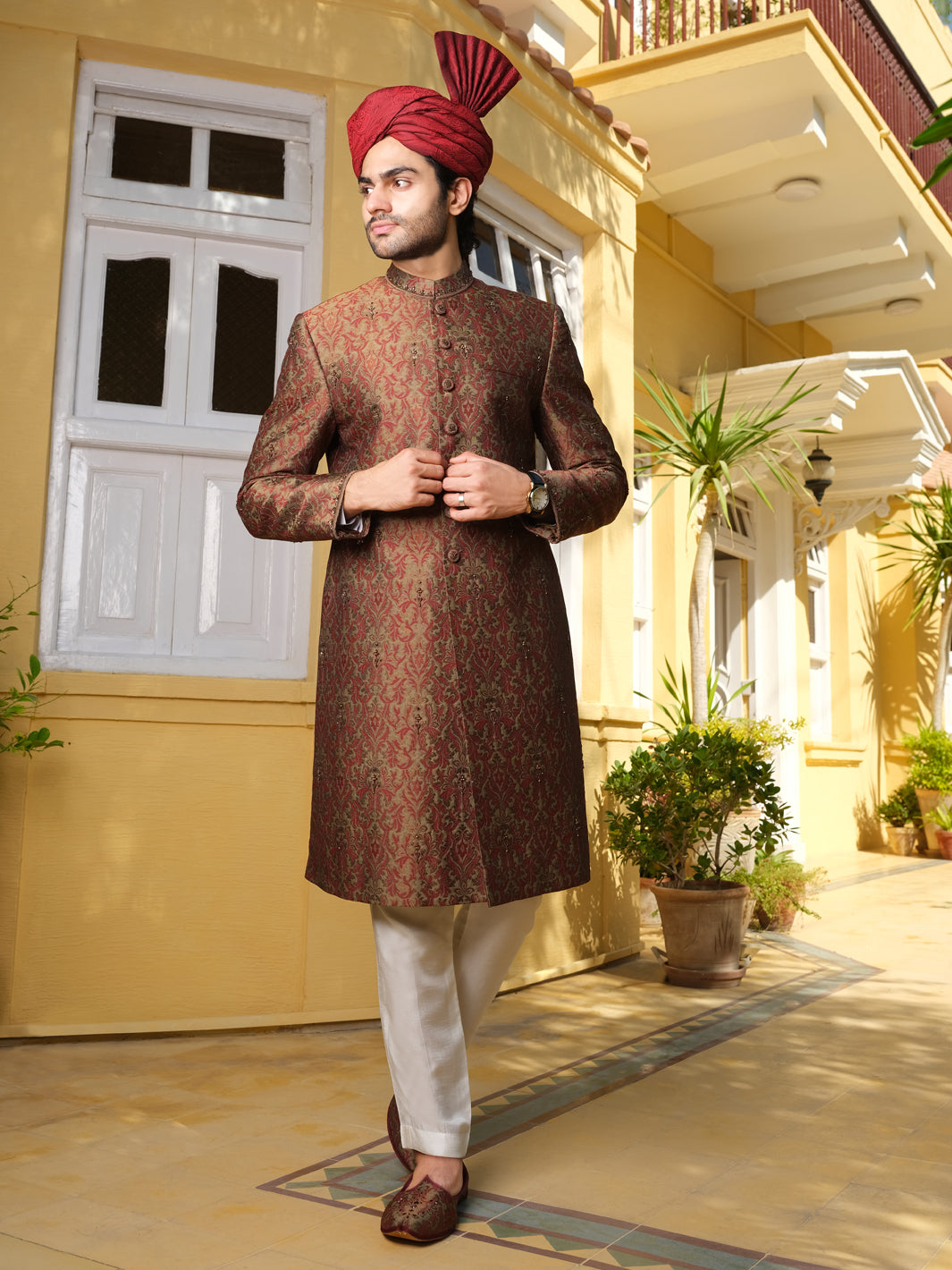 Maroon Men Sherwani - AL-SW-115 - Almirah Online