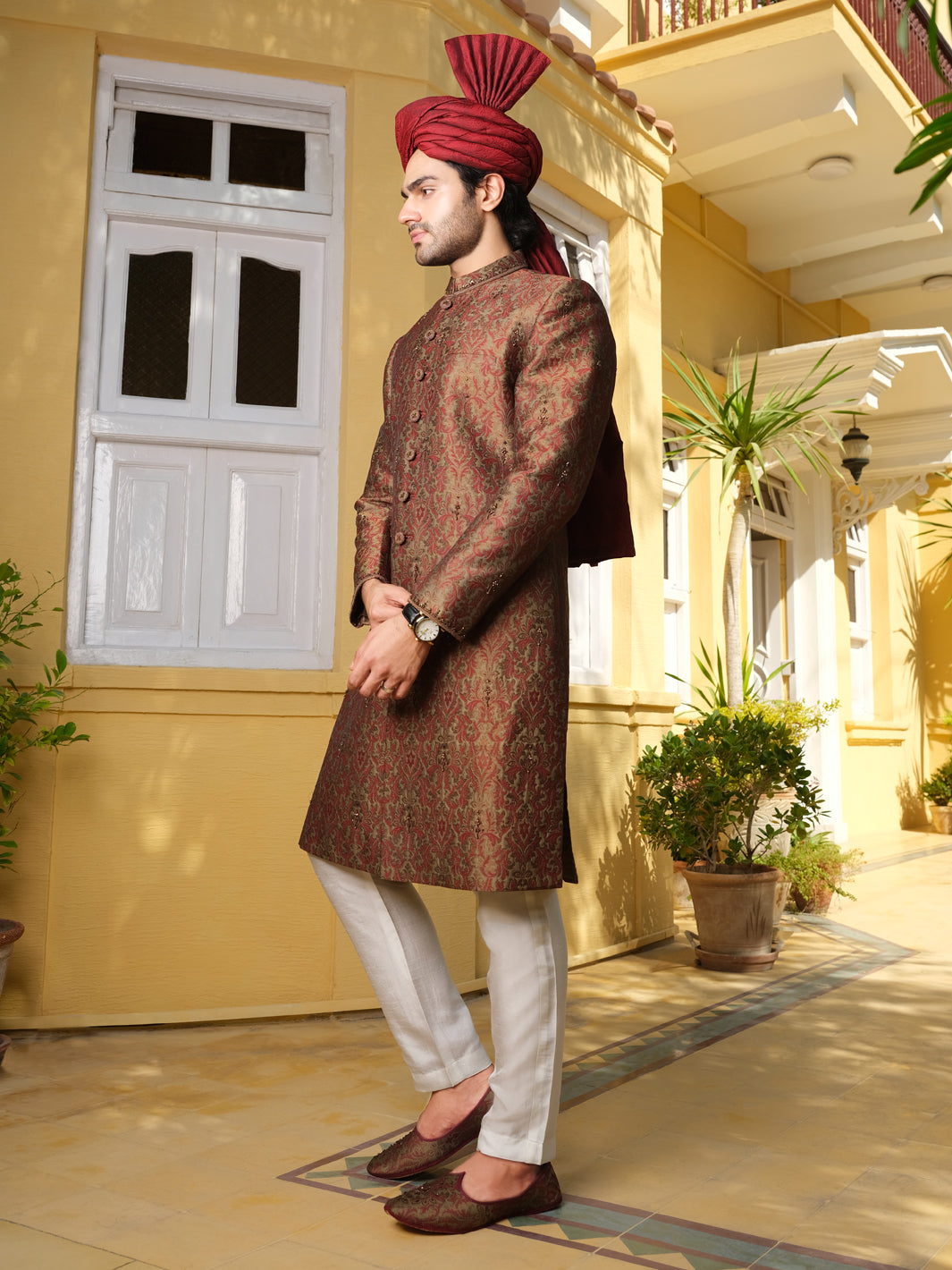 Maroon Men Sherwani - AL-SW-115 - Almirah Online