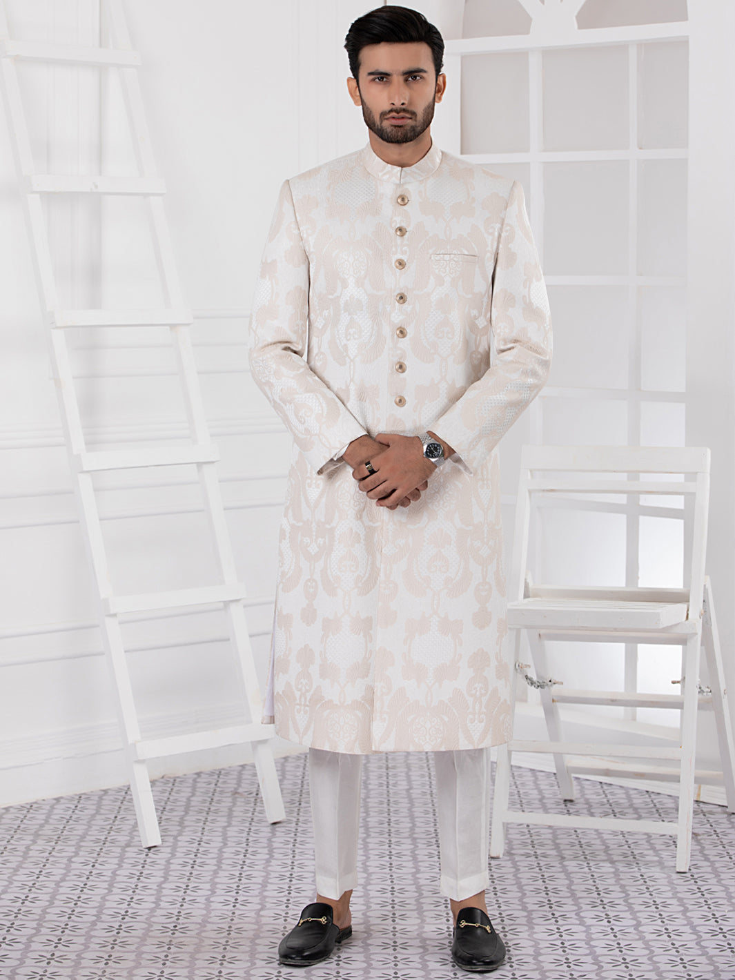 Cream Blended Men Sherwani - AL-SW-130