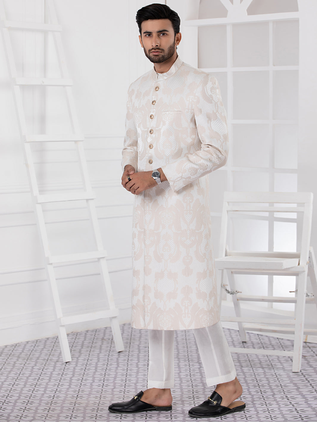 Cream Blended Men Sherwani - AL-SW-130