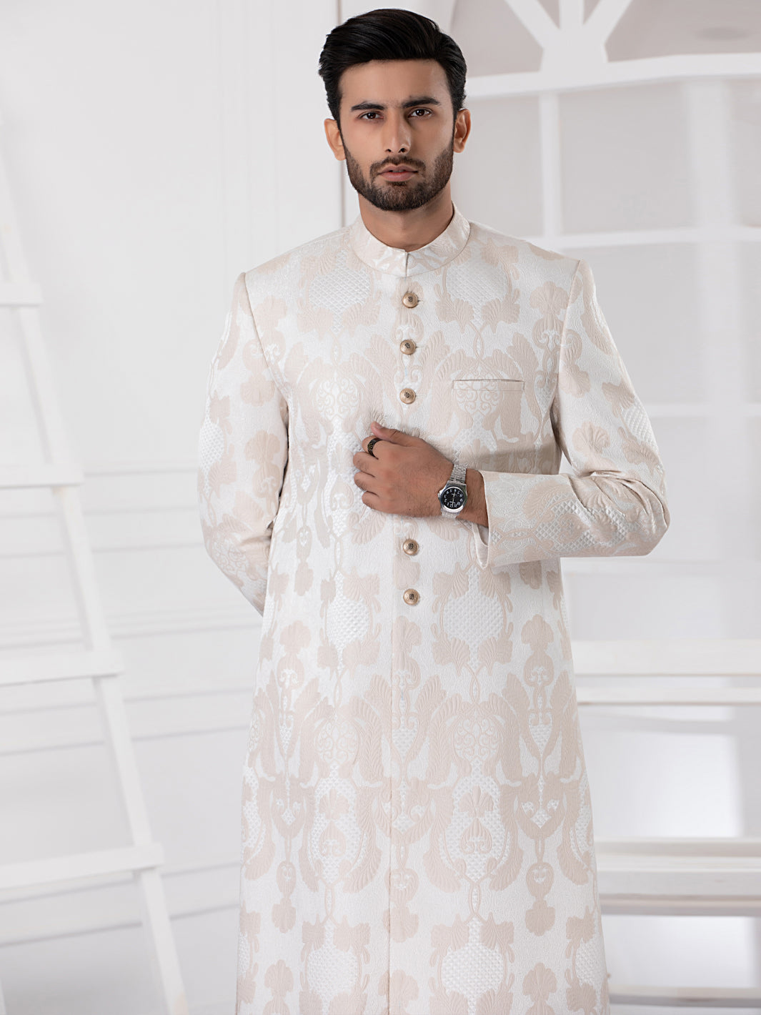 Cream Blended Men Sherwani - AL-SW-130
