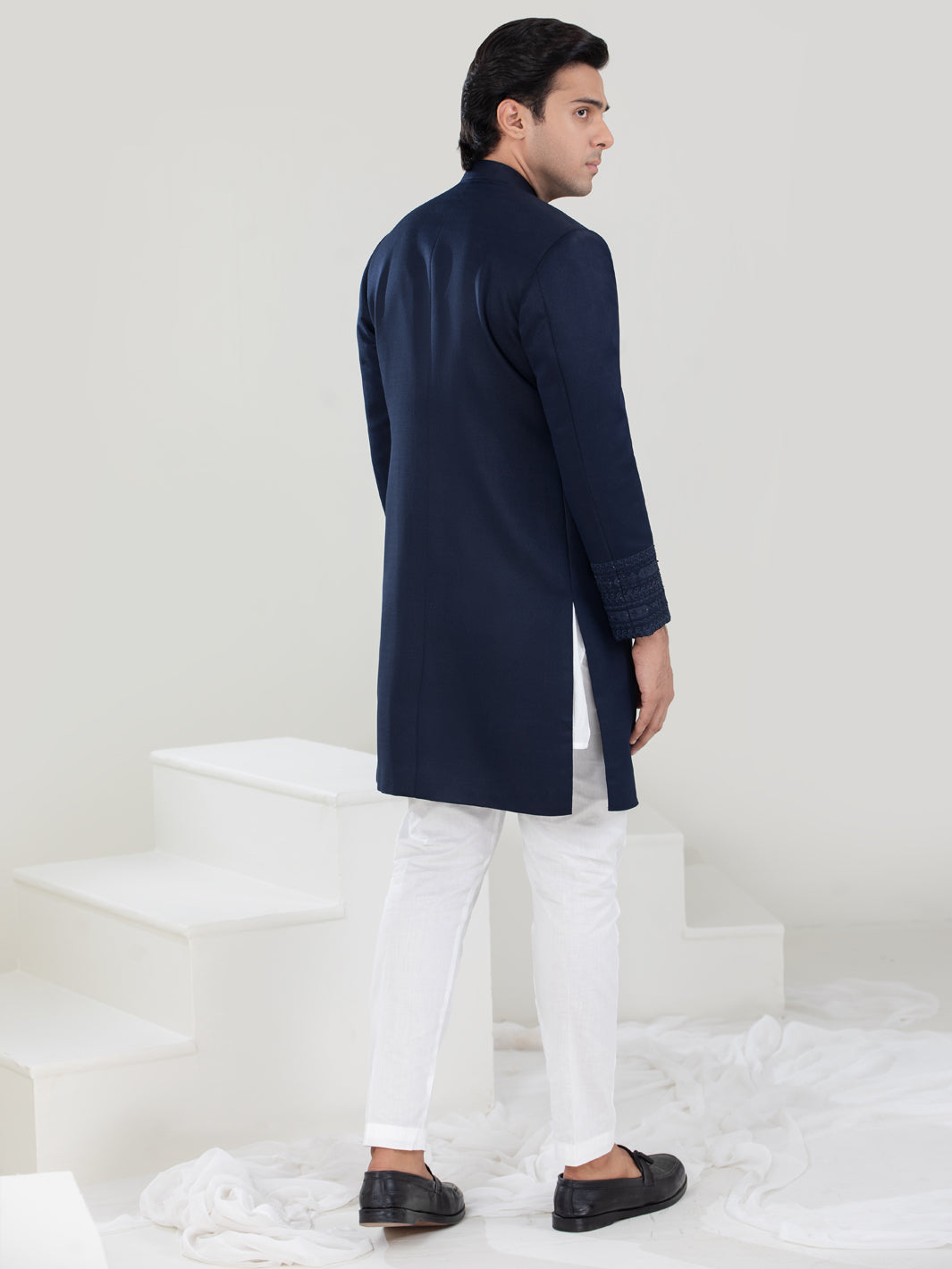 Navy Blue Blended Sherwani - AL-SW-133