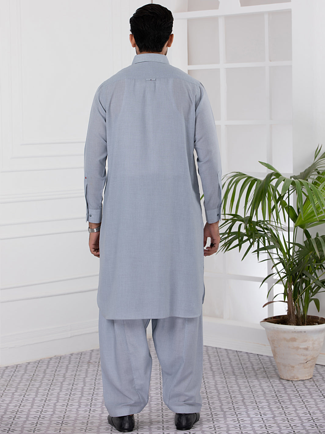 Light Grey Blended Kameez Shalwar - ALWA-KS-332